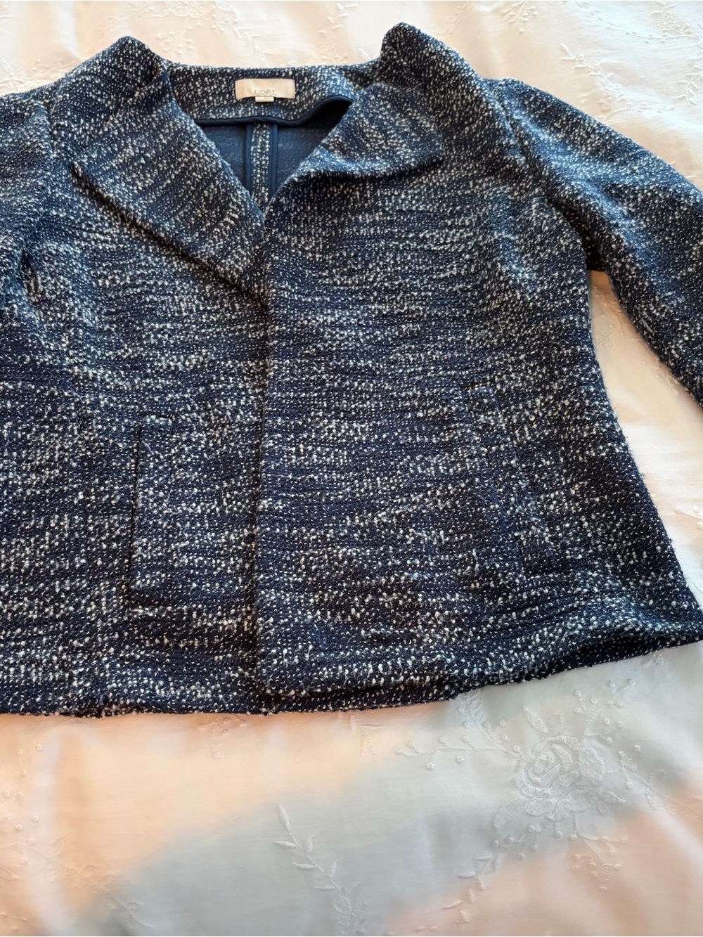 LOFT Navy and White Tweed sweater type jacket